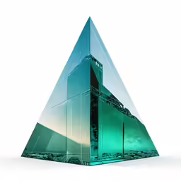 the pyramid of glass has been created by using the same technique as an inverted piece