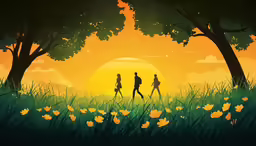 a couple walks into the sunset as the sun sets