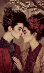 two women standing next to each other holding phones