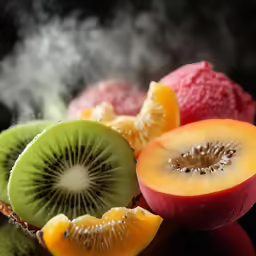 some kiwi fruit is sitting on the glass table