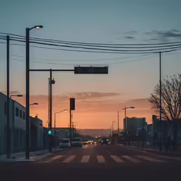 a traffic light over an empty street with no cars