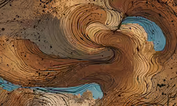 digital painting of wavy shapes in a brown, blue and beige manner,this looks like it has several interesting lines of brown