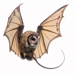 an owl with large wings is perched on a branch