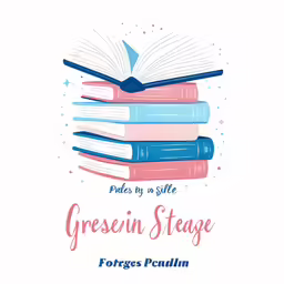 a stack of books that read peda or silte, written in pink, blue and white ink with the text greshin stage foreges penguin on the