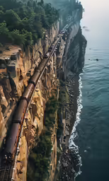 train on an elevated track near a cliff edge
