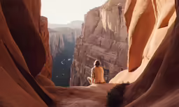 a person sitting on the top of a cliff
