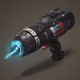 a futuristic looking gun with glowing light emitting
