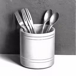 a white container with forks and knives inside