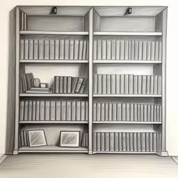 a drawing of an open book shelf