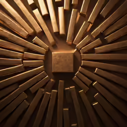 a large piece of brass metal that looks like something in the air
