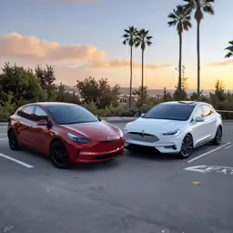two small and medium sized vehicles sit in a parking lot