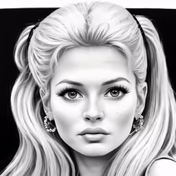 a woman with a messy ponytail and large eyelashes in black and white