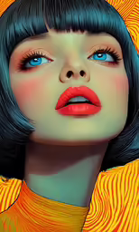 blue eyes are shining behind the bust shape of a young woman