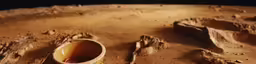 a small cup is sitting on a large piece of desert
