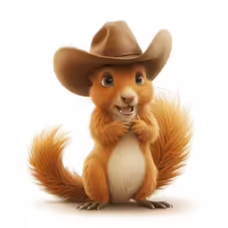 the squirrel in the cowboy hat is standing