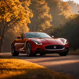 a red sports car is parked on the side of the road
