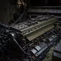 the inside of an industrial machinery machine that is running