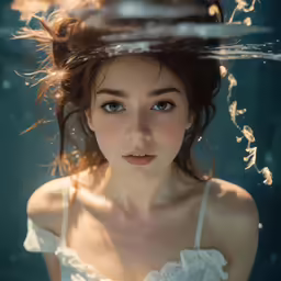 a young lady has her hair flying around under water