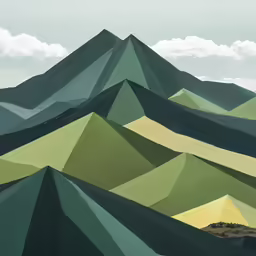 some mountains in green, black and white colors