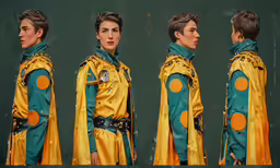 multiple images of a person in different outfits