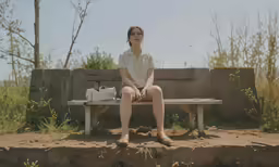 an image of a person sitting on a bench outdoors