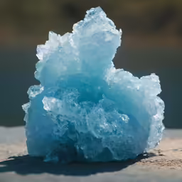 a blue icey substance on the ground