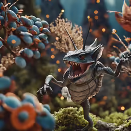 this is an image of a lizard figure that appears to be about to destroy a plant