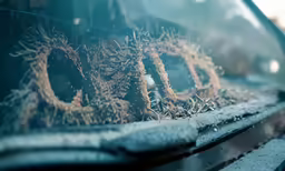blurry photograph of the word, dust on a car window