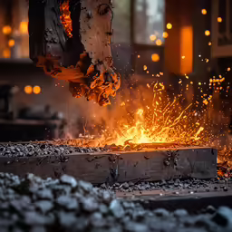 a large piece of wood is being burnt by fire