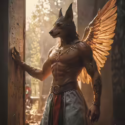 a man dressed in an egyptian costume with wings