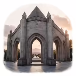a person is standing in a park entrance with an arch