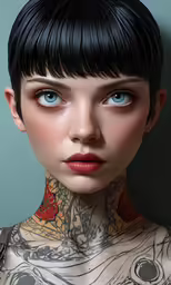 the portrait of a woman with tattoos on her chest