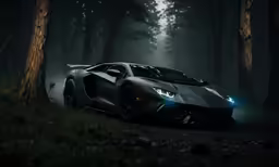 the lamb sport car in a dark forest