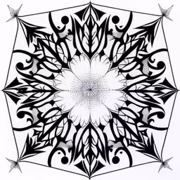 a drawing of an intricate pattern, with many flowers,a drawing in black and white with a flower