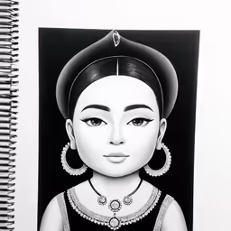 drawing by an indian woman, in black and white
