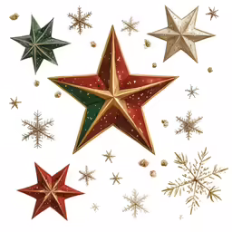 star decorations in various styles and sizes are shown