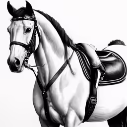 a white and black drawing of a horse