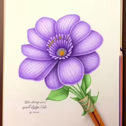 an elegant flower is hand colored in colored pencils