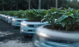 many small plants grow in round plastic containers