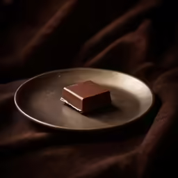 a silver plate with a chocolate square on it