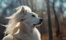 the white dog has long blonde hair