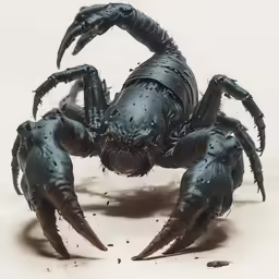 a black crab with claws on its head with two smaller crabs on its back