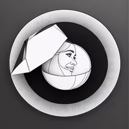 the artwork shows an image of a woman with her head inside a bowl