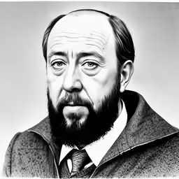 a black and white photograph of a person with a beard