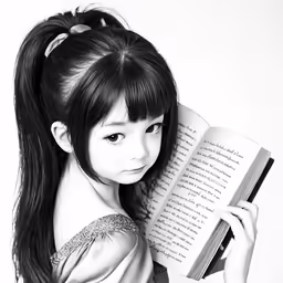 a girl is reading a book by herself