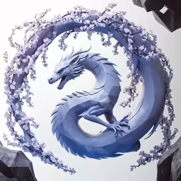 a blue and white paper cut out to look like a dragon
