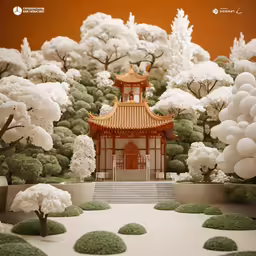a japanese style pagoda in the middle of a garden