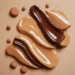 a pair of chocolate peanut butter and almond cookies are shown on a white surface