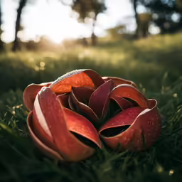 a pile of orange slices laying in the grass