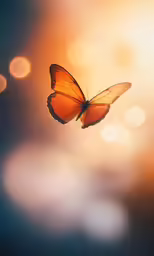 orange butterfly with wings wide open flying through the air